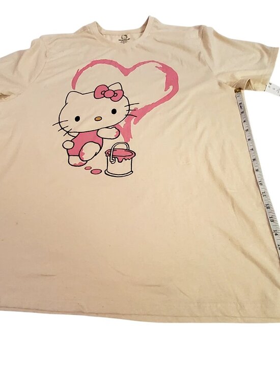 Hello Kitty By Sanrio Womens 2XL T-Shirt Pink Heart Design Beige Crew neck desig - Picture 1 of 8